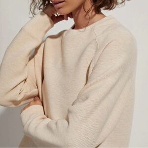 Varley Manning Crewneck Sweatshirt Ribbed Side Zippers Longline Relaxed Size L